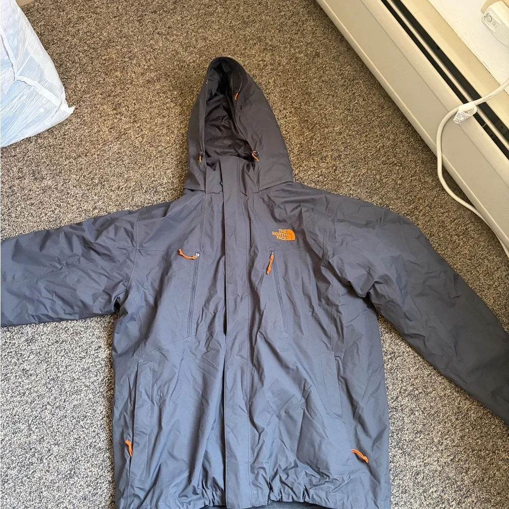 The North Face Men's Hooded Jacket - Charcoal with Orange Accents